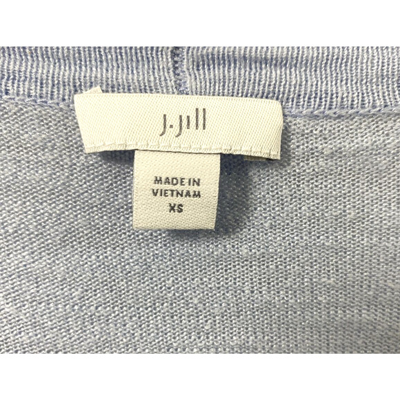 J. Jill Cardigan Sweater Womens XS Light Blue Short‎ Sleeve Linen Blend Coastal - Picture 3 of 10
